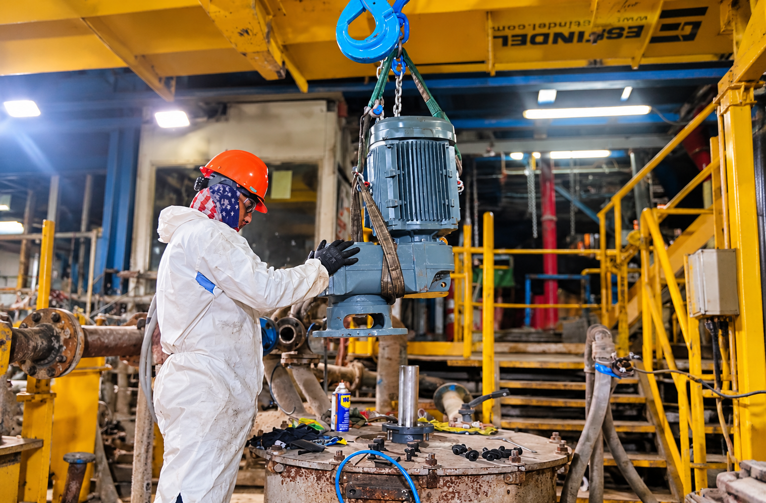 mantenimiento industrial con motor suspendido